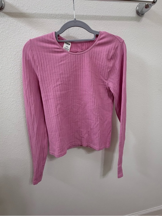PINK Victoria's Secret Tops - PINK Victoria's Secret Bubblegum Pink Ribbed Long Sleeve Crewneck